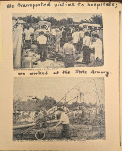 Newspaper clippings showing the work of the Windsor Motor Corps after the fire